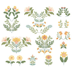 Vector illustration with floral compositions in foul style