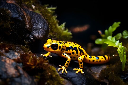 fire salamander vibrant yellow spots contrasting dark skin