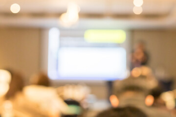 Blurred image inside the banquet room, Blurred soft of people meeting, Blurred image of stage with...