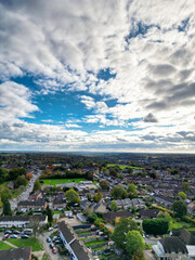 High Angle view of Hemel Hempstead City of England with Dramatical Clouds