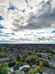 High Angle view of Hemel Hempstead City of England with Dramatical Clouds