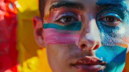Youth with Pride Flag Face Paint
