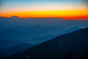 Obraz premium Sunset Silhouettes of the Himalayas as Viewed from Nagarkot, Nepal