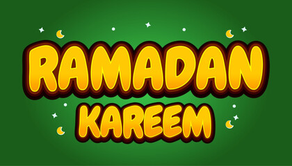 Vector illustration of Ramadan Kareem text effect, green color, comic style, editable