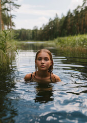 Joyful Teen Girl Experiencing Midsommar Lake Swim
