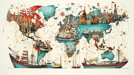 Fototapeta premium worldwide globalization and international business, global trade and economy shipping, networking of goods shipping and logistics
