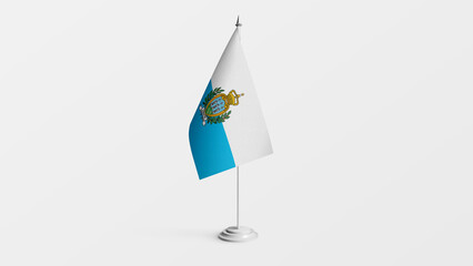San Marino national flag on stick isolated on white background. Realistic flag illustration