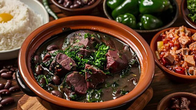feijoada, brazilian food with black beans and pork meat
