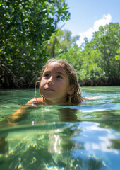 Young Girl Exploring Tropical Lagoon Adventure
