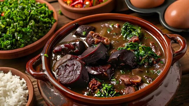 feijoada, brazilian food with black beans and pork meat