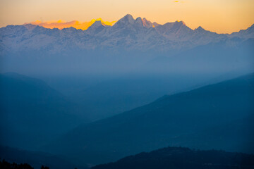 Sunset Glow on Snow-Capped Himalayas Viewed from Nagarkot, Nepal