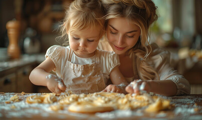 Mother and daughter cooking