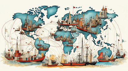 Fototapeta premium worldwide globalization and international business, global trade and economy shipping, networking of goods shipping and logistics