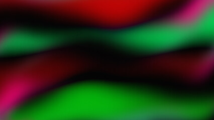 Red and green 3d background, glowing abstract pattern of wavy thick arches.