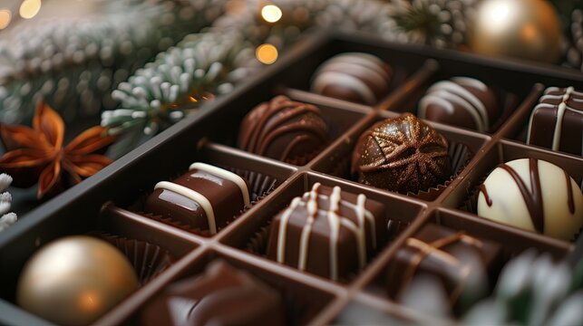 Christmas chocolate box food photography Delicious and mouthwatering presentation luxury restaurant.