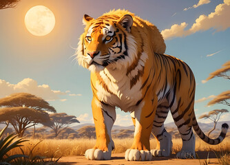 tiger in the sun - obrazy, fototapety, plakaty
