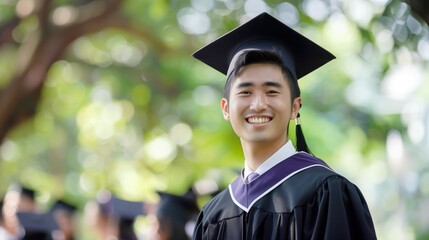 young graduate smiling proudly in cap and gown, celebrating academic success