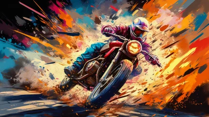 Foto op Canvas Motorcycle Racer. Trailblazing Triumph Illustration © ArtStockVault
