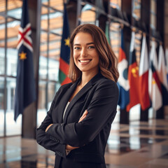 Portrait of a politician in a modern building.