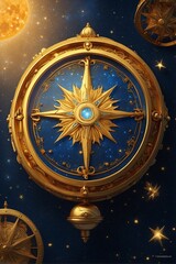 Star Compass: Golden Compass Against the Starry Sky.