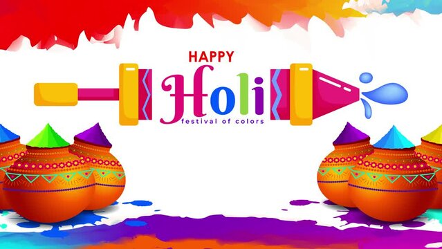 Happy Holi colorful slow motion animation with vector elements