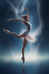 Naklejka premium Water Drops and Splashes Hit the Perfect Female Human Body of a Dancing Ballerina.