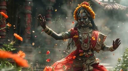 goddess Kali Ma performing the dance of creation, preservation and destruction, Hindu deity, goddess of death and destruction