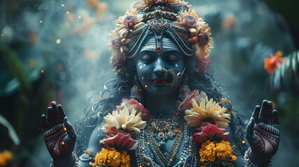 goddess Kali Ma performing the dance of creation, preservation and destruction, Hindu deity,...