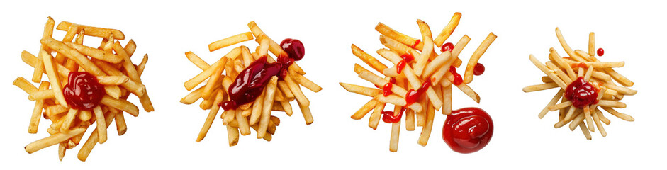 french fries with ketchupfrench fries with ketchup on white transparent background png - obrazy, fototapety, plakaty
