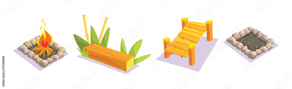 Poster tropical jungle landscape design element for computer game vector set