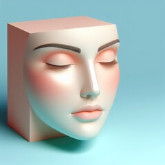 3D Model of Female Head with Makeup Example. Soft shapes 3D illustration with delicate pastel colors.