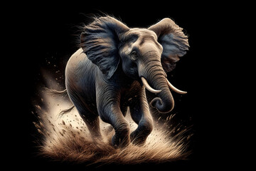 African elephant on black background - obrazy, fototapety, plakaty