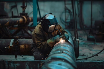 Professional welder with medium pipe