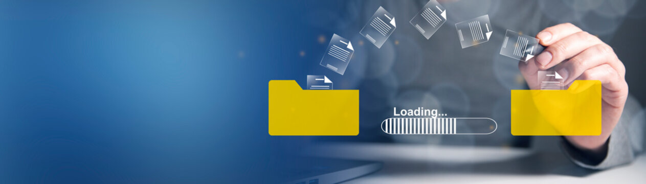 document for send file between folder on internet, business concept