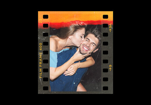 Analog Film Frame Photo Effect Mockup Template Retro Texture Vintage