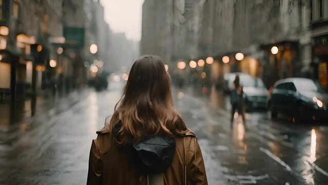 woman walking in the city, back view