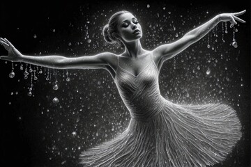 Water Dance: Ballerina Made of Water Drops in Black and White.