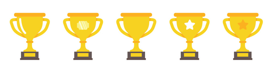 Trophy cup icons set. Flat, silhouette, linear style. Vector Illustration. Vector Graphic.