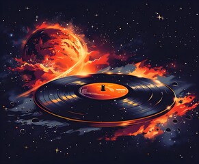 Record in space flame isolated on black space background