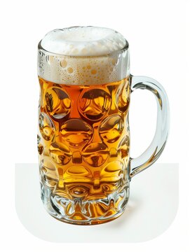 A glass of beer with foam on topi solated in white background