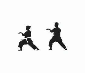 Fototapeta na wymiar vector hand drawn karate or martial arts silhouette set