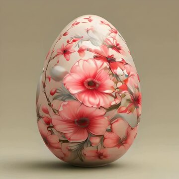 Easter painted egg on a rotating pedestal. Demonstration of hand-painted eggs for Easter. The Easter egg is painted with flowers and songbirds. Happy easter.