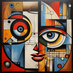 Cubism-inspired artwork featuring an eye-centric composition with geometric shapes