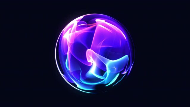Glowing vibrant particle 3d sphere in the Universe. Abstract technology, science, engineering, and artificial intelligence background. Animated wave energy orb. Virtual assistant concept. 4k loop.