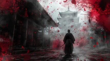 Epic Samurai Nightmare: Abstract background evoking the tension and dread of a samurai horror movie with haunting visual elements.