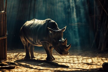 rhino in the zoo - obrazy, fototapety, plakaty