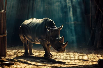 Wandcirkels tuinposter rhino in the zoo © StockUp