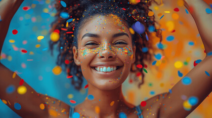 Joyful Woman with Confetti and Glitter
