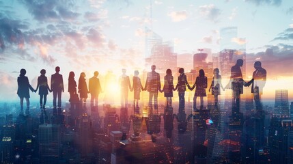 Experience the power of teamwork and partnership in the urban skyline, where people come together in unity, fostering bonds of friendship, equality, and collaboration.
