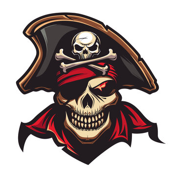 Vector esports logotype pirate skull on white background, logo pirate skull, icon pirate skull, sticker pirate skull, symbol pirate skull, emblem pirate skull
